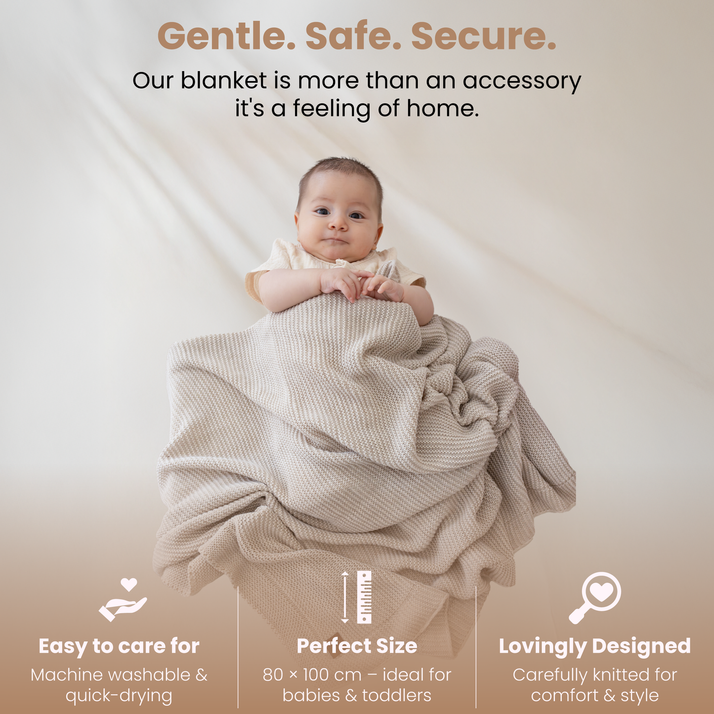 Little Dedi Soft Baby Knitted Blanket - Soft Toddler, Crib, Stroller Blanket - Neutral Swaddle and Receiving Blanket for Newborns, 30 x 40 in, Stone