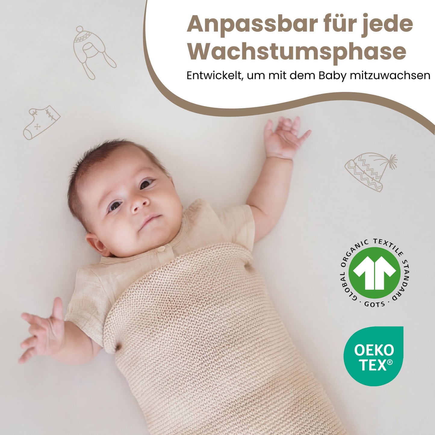 Little Dedi Soma Bebek Örgü Kozası – Yenidoğanlar İçin %70 Organik Pamuk ve %30 Tencel Kundak Torbası | Ayarlanabilir Düğümlü Dikişsiz Nefes Alabilen Koza | Hafif Doğal Bej | Hediye Sepeti Dahil