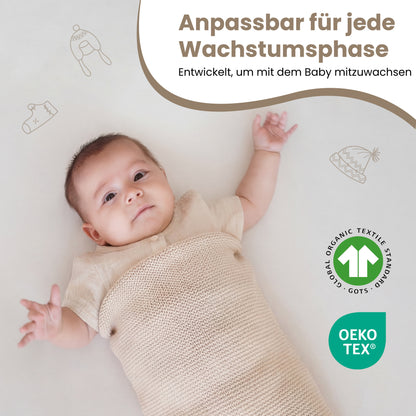 Little Dedi Soma Bebek Örgü Kozası – Yenidoğanlar İçin %70 Organik Pamuk ve %30 Tencel Kundak Torbası | Ayarlanabilir Düğümlü Dikişsiz Nefes Alabilen Koza | Hafif Doğal Bej | Hediye Sepeti Dahil