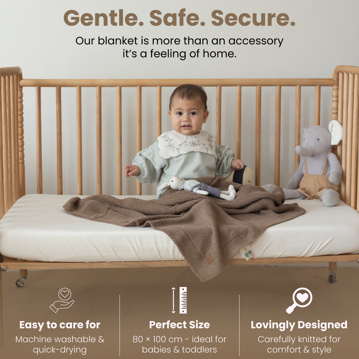 Little Dedi Soft Baby Knitted Blanket - Soft Toddler, Crib, Stroller Blanket - Neutral Swaddle and Receiving Blanket for Newborns, 30"x40", Mocha Meringue