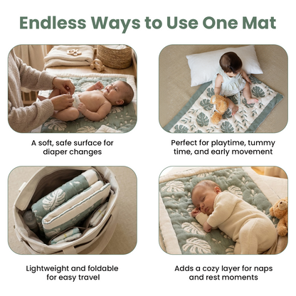 Little Dedi Organic Baby Changing Mat 20x33 Inch – OCS Certified Turkish Cotton Quilted Diaper Pad – Reversible, Soft, Washable Portable Mat for Newborn Travel – Monstera Leaf Green Beige