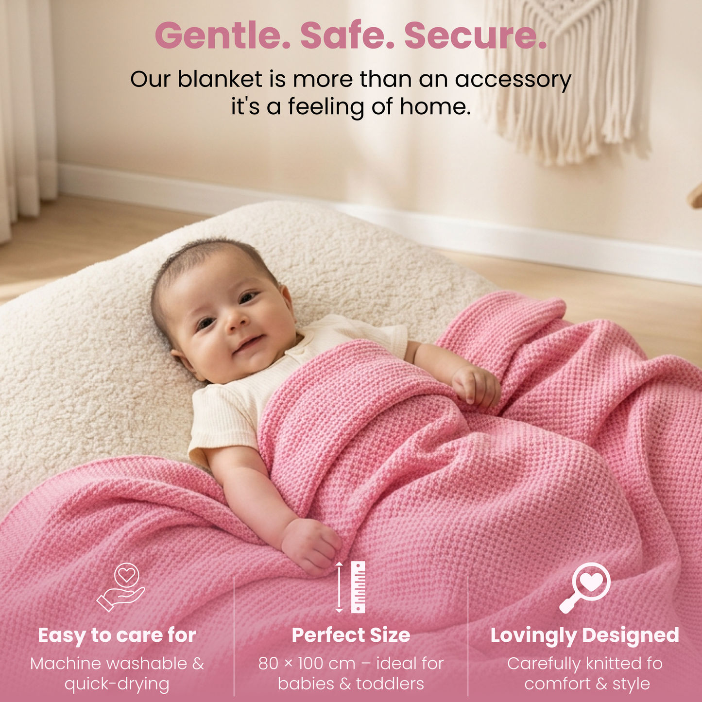 Little Dedi Alina Pink Baby Blanket – Soft Knitted Blanket for Babies 31 x 39 in, – Cuddly & Breathable – Oeko-TEX Certified – Ideal for Newborns, Strollers & Cribs