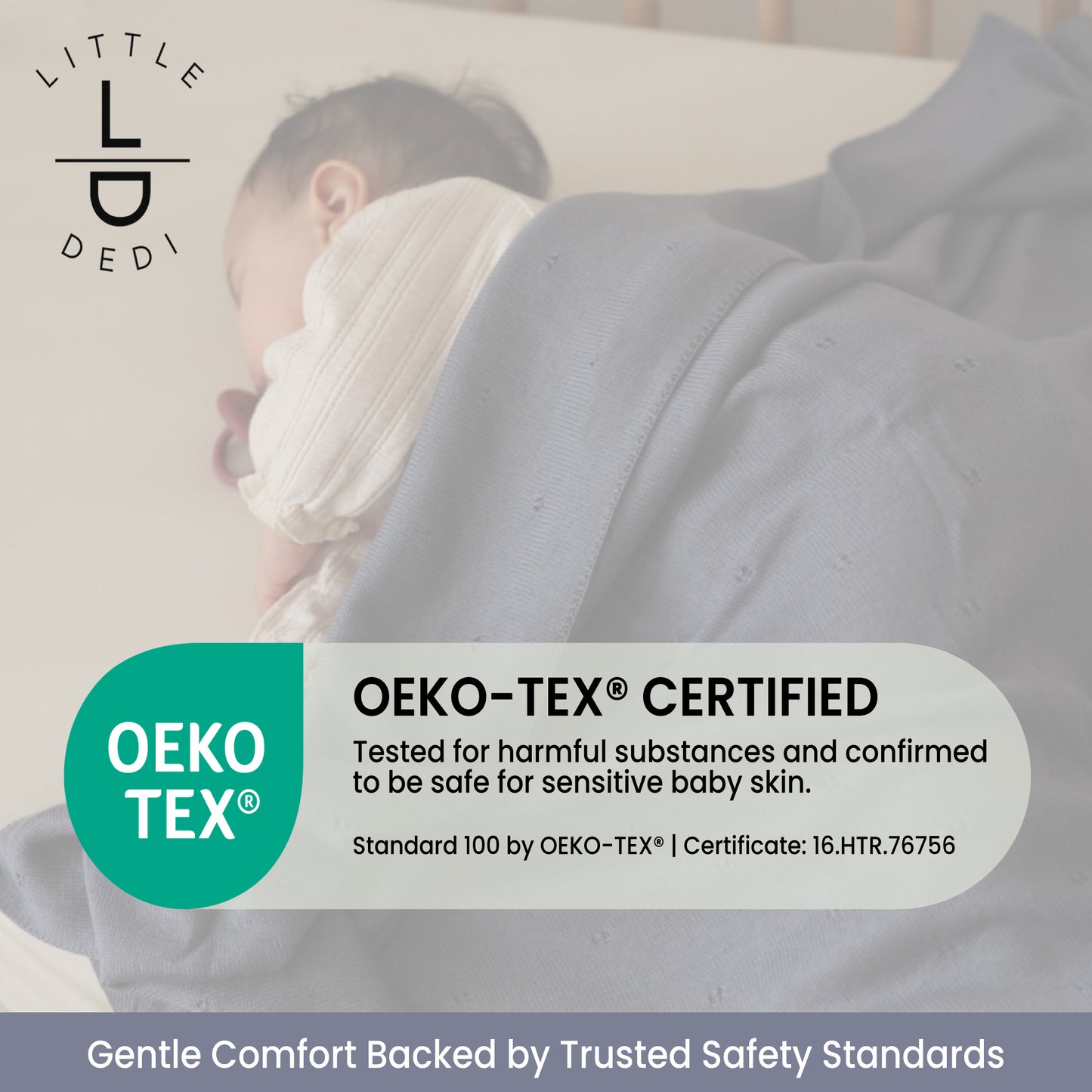 Little Dedi- 100% Tencel Lyocell Organic Baby Blanket – Double Layer, Breathable & Temperature Regulating – Oeko-TEX Certified – 30x40” – Gift Box + Ribbon Wrapped (Grey Blue)