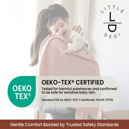 Little Dedi - %100 Tencel Lyocell Organik Bebek Battaniyesi – Çift Katmanlı, Nefes Alabilen ve Sıcaklık Düzenleyici – Oeko-TEX Sertifikalı – 76x101 cm – Hediye Kutusu + Kurdele Sargılı (Gül)