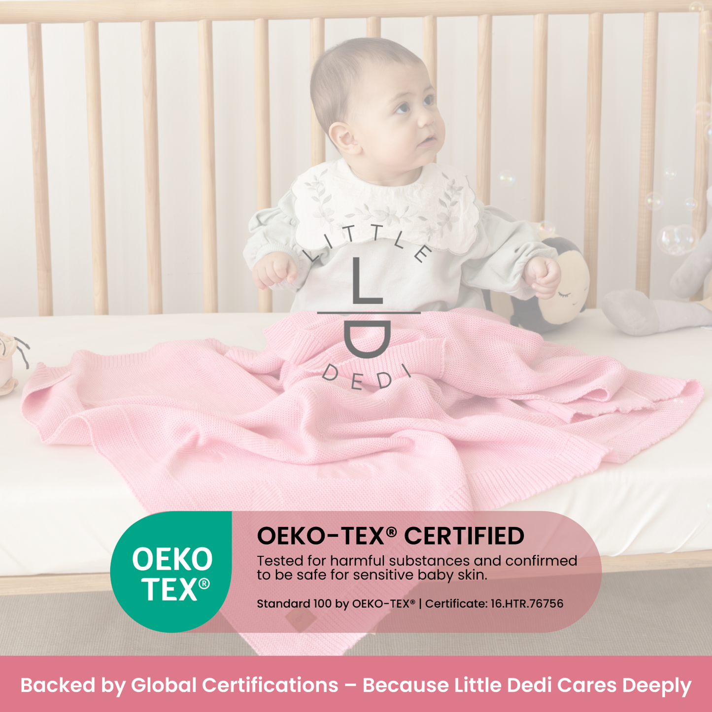 Little Dedi Soft Baby Knitted Blanket - Soft Toddler, Crib, Stroller Blanket - Neutral Swaddle and Receiving Blanket for Newborns, 30 x 40 in Pink Design: Hearts