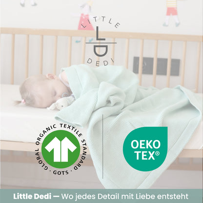 Little Dedi 100% Organic Cotton Baby Knitted Blanket with Gift Box - Soft Toddler, Crib, Stroller Blanket - Neutral Swaddle and Receiving Blanket for Newborns, 30"x40", Sage