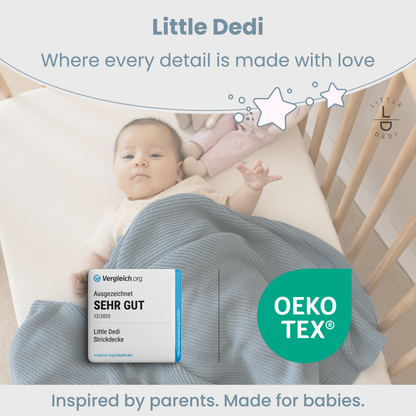 Little Dedi Alina Yumuşak Örme Bebek Battaniyesi, 76 x 101 cm, Duman Mavisi – Yumuşak ve Nefes Alabilir – Oeko-Tex Sertifikalı – Hafif ve Rahat – Yenidoğanlar, Bebekler, Beşikler ve Bebek Arabaları için Mükemmel