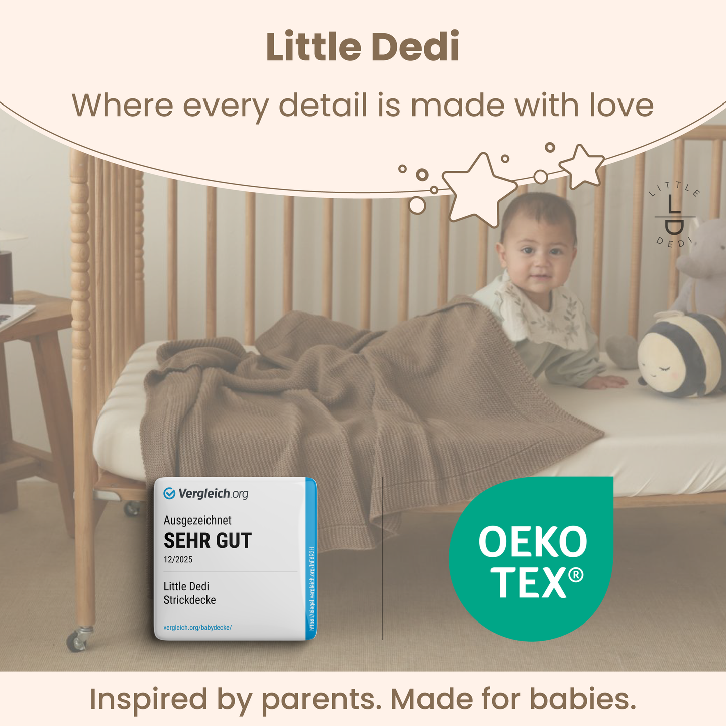 Little Dedi Soft Baby Knitted Blanket - Soft Toddler, Crib, Stroller Blanket - Neutral Swaddle and Receiving Blanket for Newborns, 30"x40", Mocha Meringue