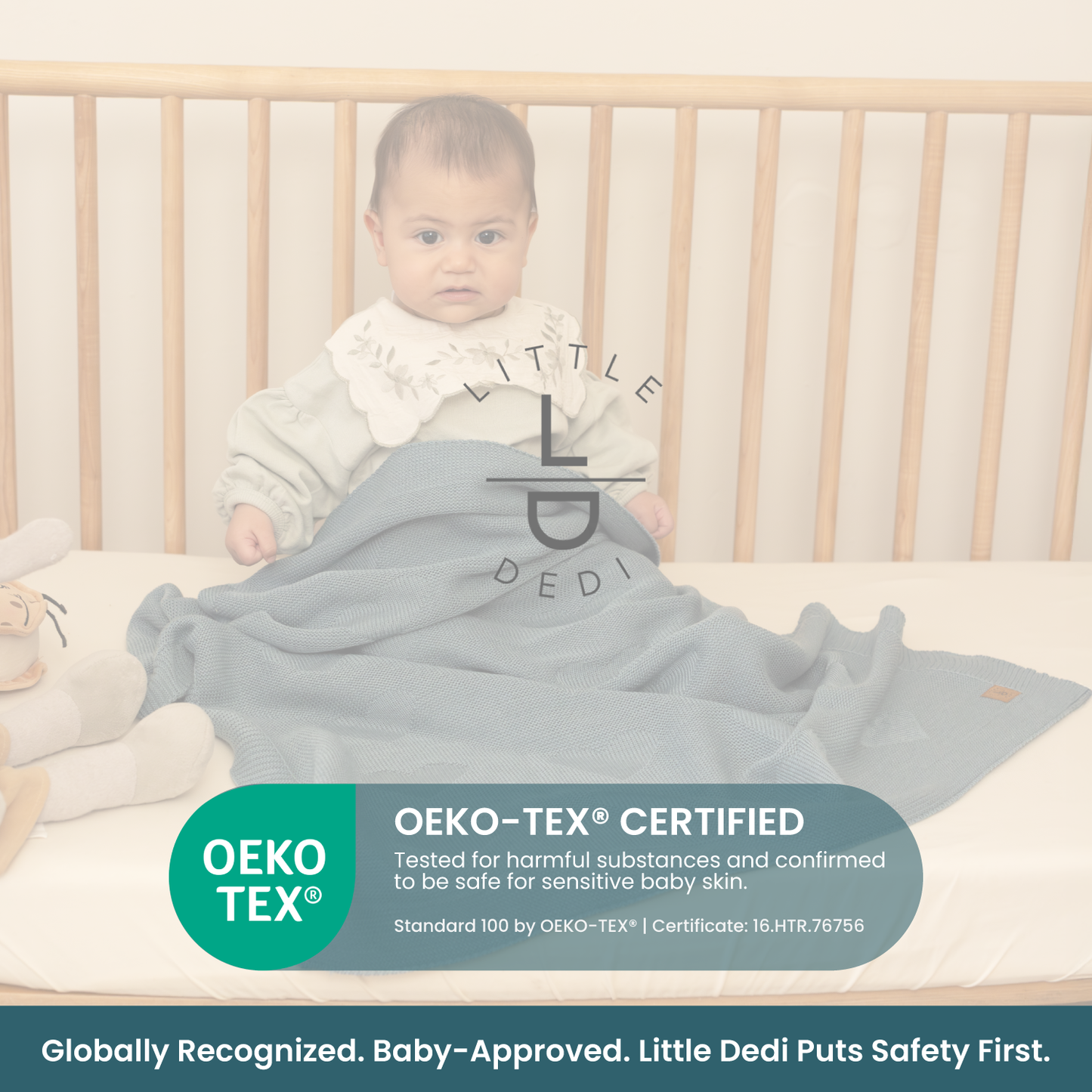 Little Dedi Soft Baby Knitted Blanket - Soft Toddler, Crib, Stroller Blanket - Neutral Swaddle and Receiving Blanket for Newborns, 30 x 40 in, Smoke Blue Design: Hearts