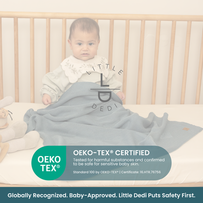 Little Dedi Soft Baby Knitted Blanket - Soft Toddler, Crib, Stroller Blanket - Neutral Swaddle and Receiving Blanket for Newborns, 30 x 40 in, Smoke Blue Design: Hearts