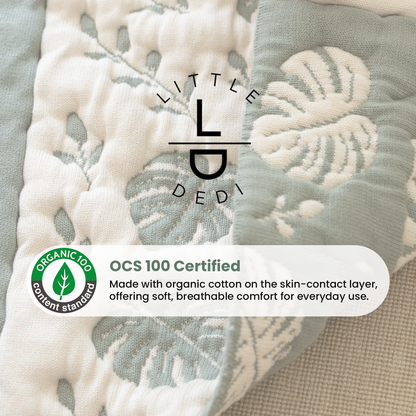 Little Dedi Organic Baby Changing Mat 20x33 Inch – OCS Certified Turkish Cotton Quilted Diaper Pad – Reversible, Soft, Washable Portable Mat for Newborn Travel – Monstera Leaf Green Beige