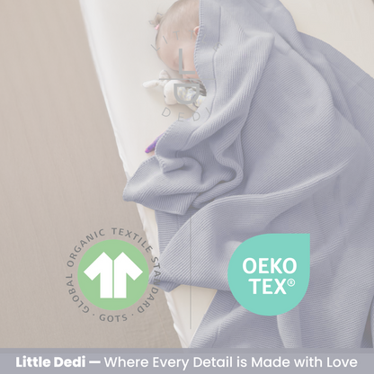 Little Dedi %100 Organik Pamuk GOTS Sertifikalı Bebek Örgü Battaniyesi, Hediye Kutulu - Yumuşak Bebek, Beşik, Puset Battaniyesi - Yenidoğanlar için Nötr Kundak ve Puset Örtüsü, 76x101 cm, Gri Mavi