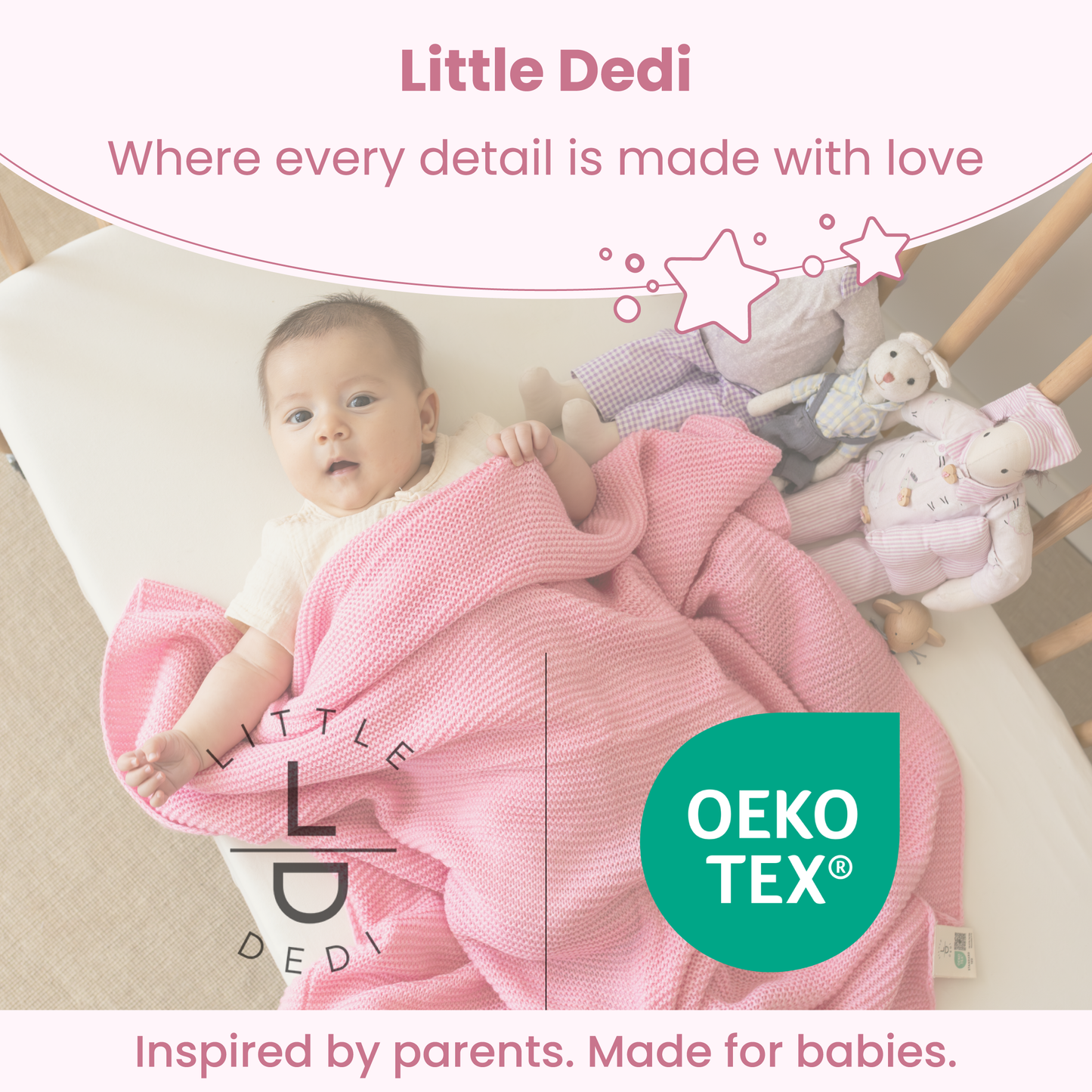Little Dedi Alina Pink Baby Blanket – Soft Knitted Blanket for Babies 31 x 39 in, – Cuddly & Breathable – Oeko-TEX Certified – Ideal for Newborns, Strollers & Cribs