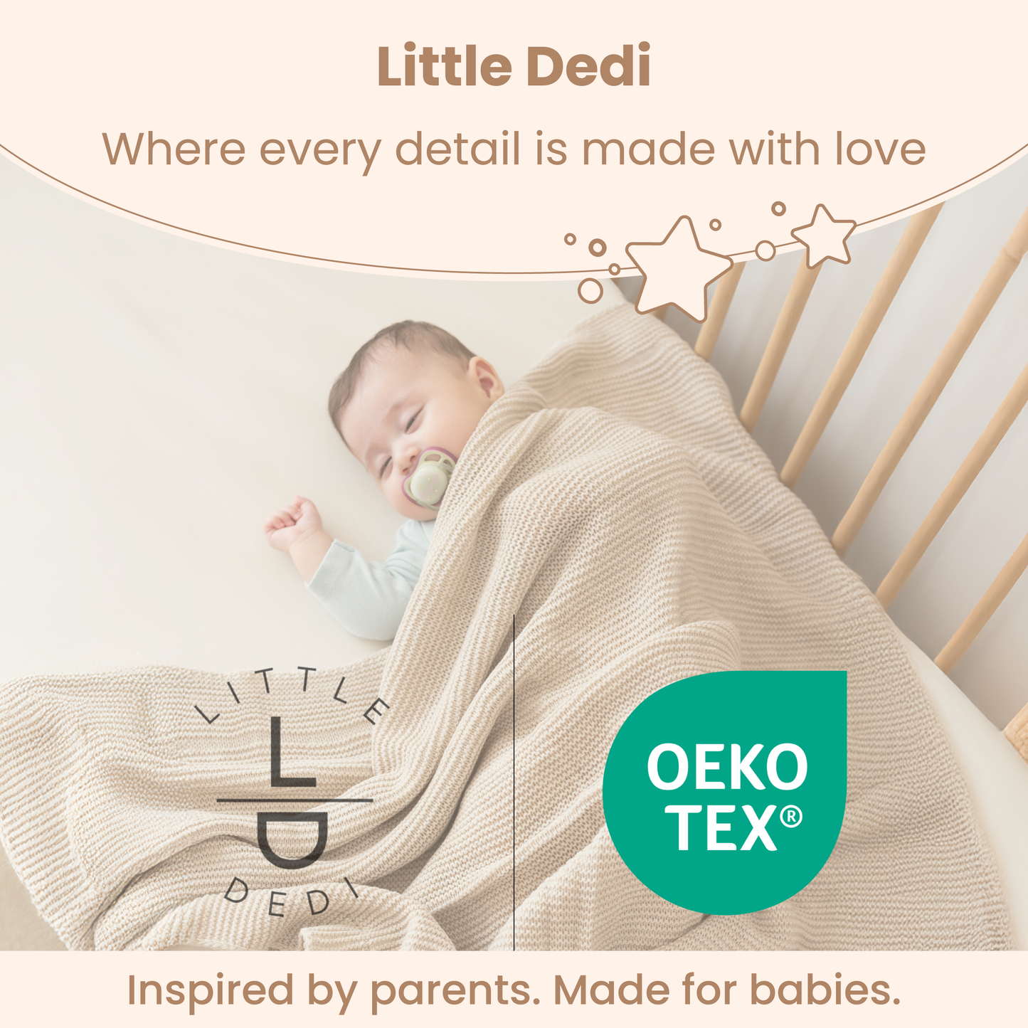 Little Dedi Soft Baby Knitted Blanket - Soft Toddler, Crib, Stroller Blanket - Neutral Swaddle and Receiving Blanket for Newborns, 30 x 40 in, Stone