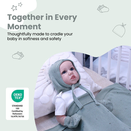 Little Dedi Soft Baby Blanket Gift Set Green– Includes Soft Knit Pointelle Blanket 30"x40", Baby Hat, Gloves & Booties – Eco-Friendly Newborn Essentials in Gift Box