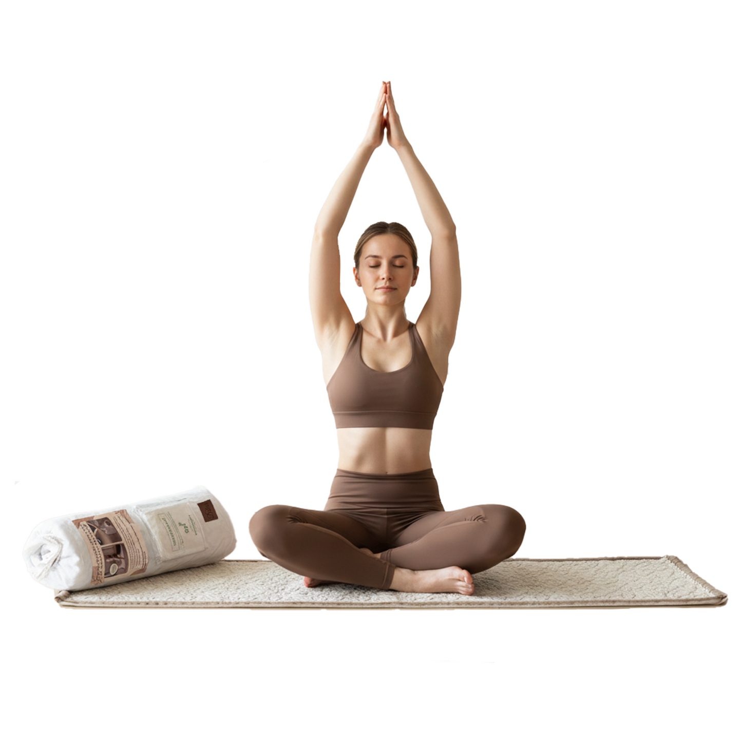 DALISA Organic Cotton Yoga Mat 24x67, Reversible & Seamless, Super Soft Sustainable Exercise Mat with Non-Slip Support, Includes Cotton Carry Bag - Cream/Mocha