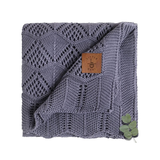 Little Dedi Hipoalerjenik Bebek Battaniyesi - 30x40 İnç Gri Mavi, Oeko-TEX® Sertifikalı, Termal Düzenleyici, İpeksi Yumuşak Örgü Kız ve Erkek Çocuklar İçin Nötr - Kundak, Bebek veya Karşılama Battaniyesi