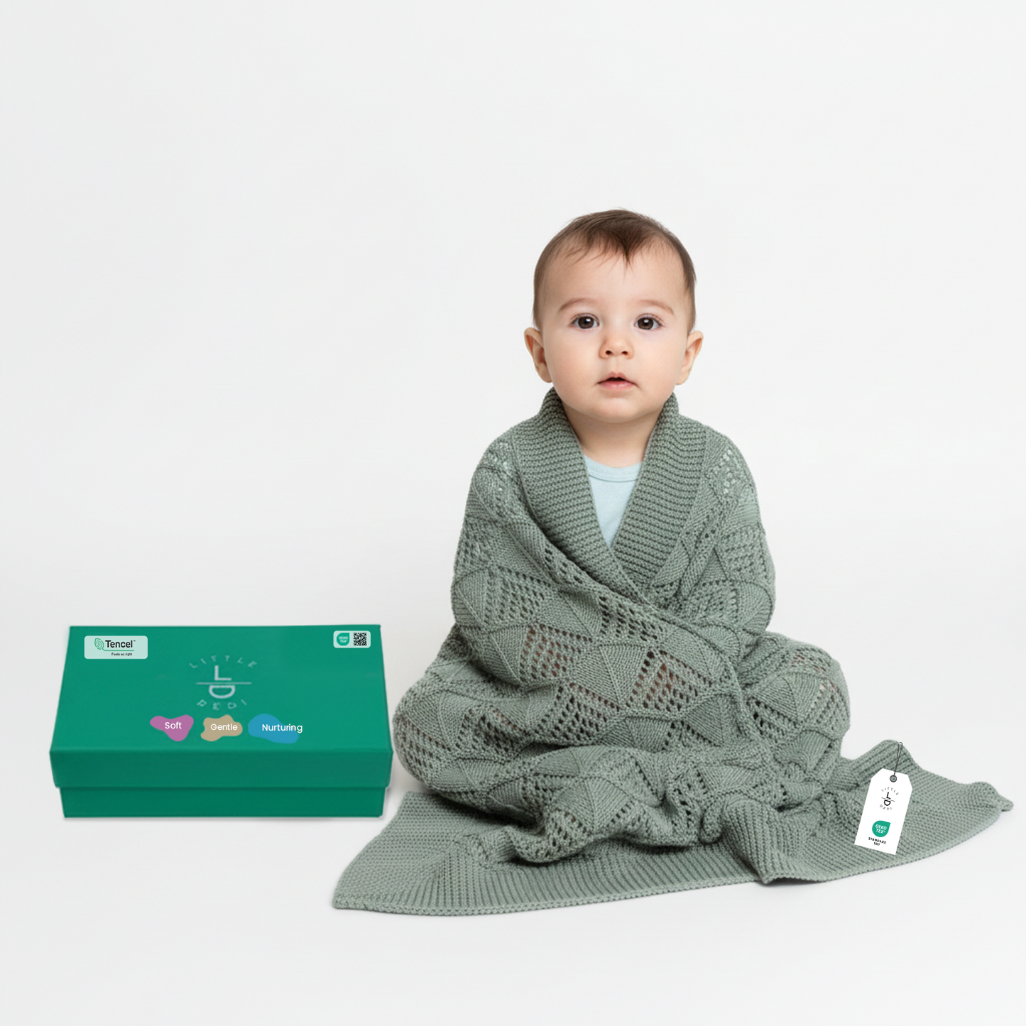 Little Dedi Hypoallergenic Baby Blanket - 30x40 Inches, Green, Oeko-TEX® Certified, Thermal-Regulating, Silky Soft Knit in Sage for Girls & Boys - Swaddle, Toddler, or Receiving Blanket