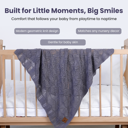 Little Dedi Emily Design 100% Organic Cotton Baby Blanket 80 x 100 cm Dark Grey - GOTS Certified, Soft Swaddling Cloth, 80 x 100 cm, Gender Neutral, Newborn Cuddly Blanket