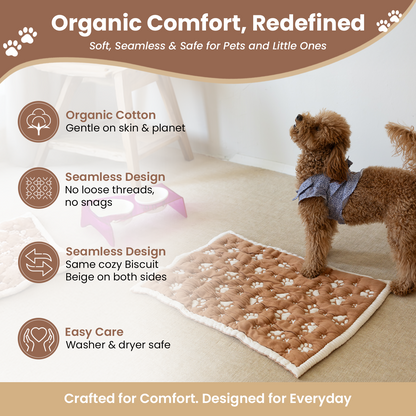 Little Dedi PetMat in Biscuit Beige | Organic Cotton Crate Pad for Small Dogs, Cats & Nursery | Seamless & Reversible | Washable | 3D Knit Comfort | 16X24 in Mat for Crates or Changing Tables