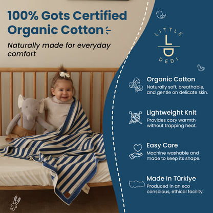 Little Dedi Amelia 100% Cotton GOTS Organic Certified Earth Ivory/Aegean Blue
