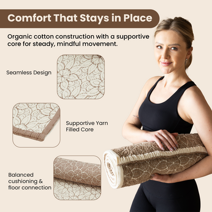 DALISA Organic Cotton Yoga Mat 24x67, Reversible & Seamless, Super Soft Sustainable Exercise Mat with Non-Slip Support, Includes Cotton Carry Bag - Cream/Mocha