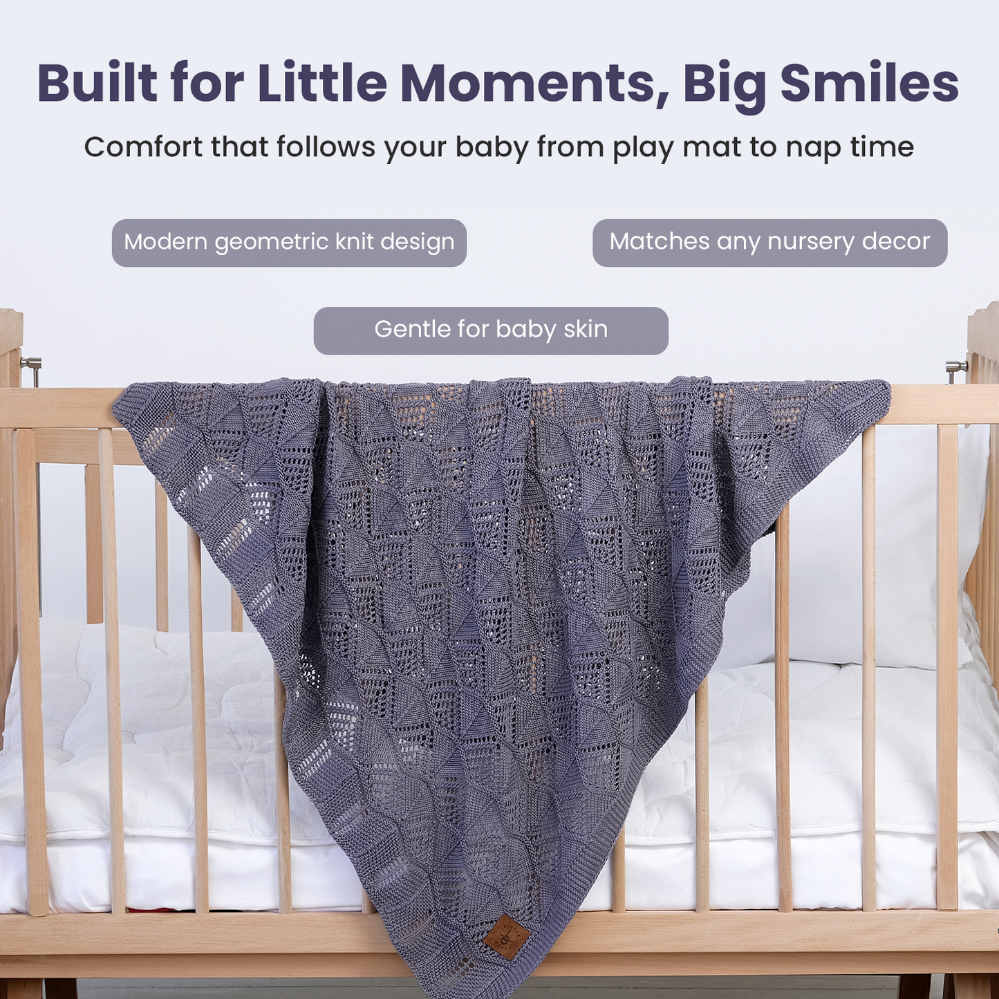 Little Dedi Hypoallergenic Baby Blanket - 30x40 Inches Grey Blue, Oeko-TEX® Certified, Thermal-Regulating, Silky Soft Knit Neutral for Girls & Boys - Swaddle, Toddler, or Receiving Blanket