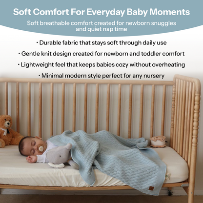 Little Dedi 100% Organic Cotton Baby Knitted Blanket with Gift Box - Soft Toddler, Crib, Stroller Blanket - Neutral Swaddle and Receiving Blanket for Newborns, 30"x40", Baby Blue