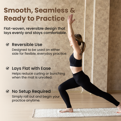 DALISA Organic Cotton Yoga Mat 24x67, Reversible & Seamless, Super Soft Sustainable Exercise Mat with Non-Slip Support, Includes Cotton Carry Bag - Cream/Mocha