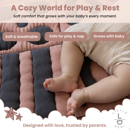 3D Soft Organic Cotton Crawling Blanket – GOTS Certified, 40x40 in Montessori Design for Motor Skill Development, Reversible, No Loose Threads – Washable & Sustainable