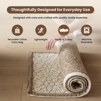DALISA Organic Cotton Yoga Mat 24x67, Reversible & Seamless, Super Soft Sustainable Exercise Mat with Non-Slip Support, Includes Cotton Carry Bag - Cream/Mocha