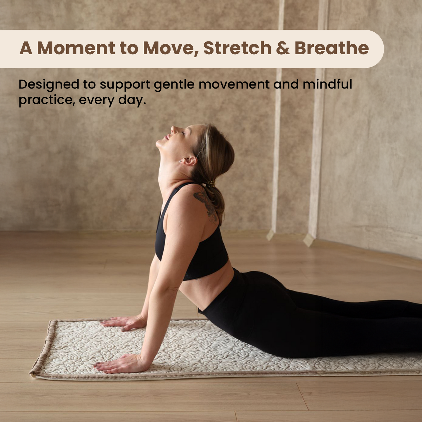 DALISA Organic Cotton Yoga Mat 24x67, Reversible & Seamless, Super Soft Sustainable Exercise Mat with Non-Slip Support, Includes Cotton Carry Bag - Cream/Mocha