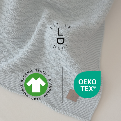 Little Dedi 100% Organic Cotton Baby Knitted Blanket with Gift Box - Soft Toddler, Crib, Stroller Blanket - Neutral Swaddle and Receiving Blanket for Newborns, 30"x40", Baby Blue