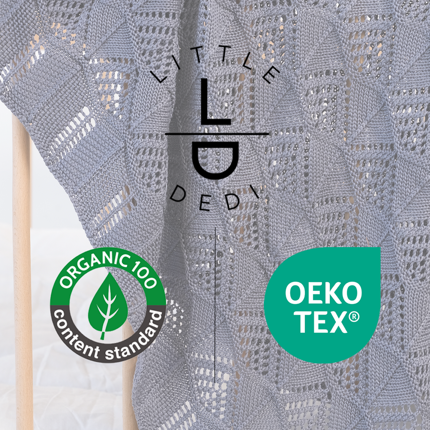 Little Dedi Emily Design 100% Organic Cotton Baby Blanket 80 x 100 cm Dark Grey - GOTS Certified, Soft Swaddling Cloth, 80 x 100 cm, Gender Neutral, Newborn Cuddly Blanket