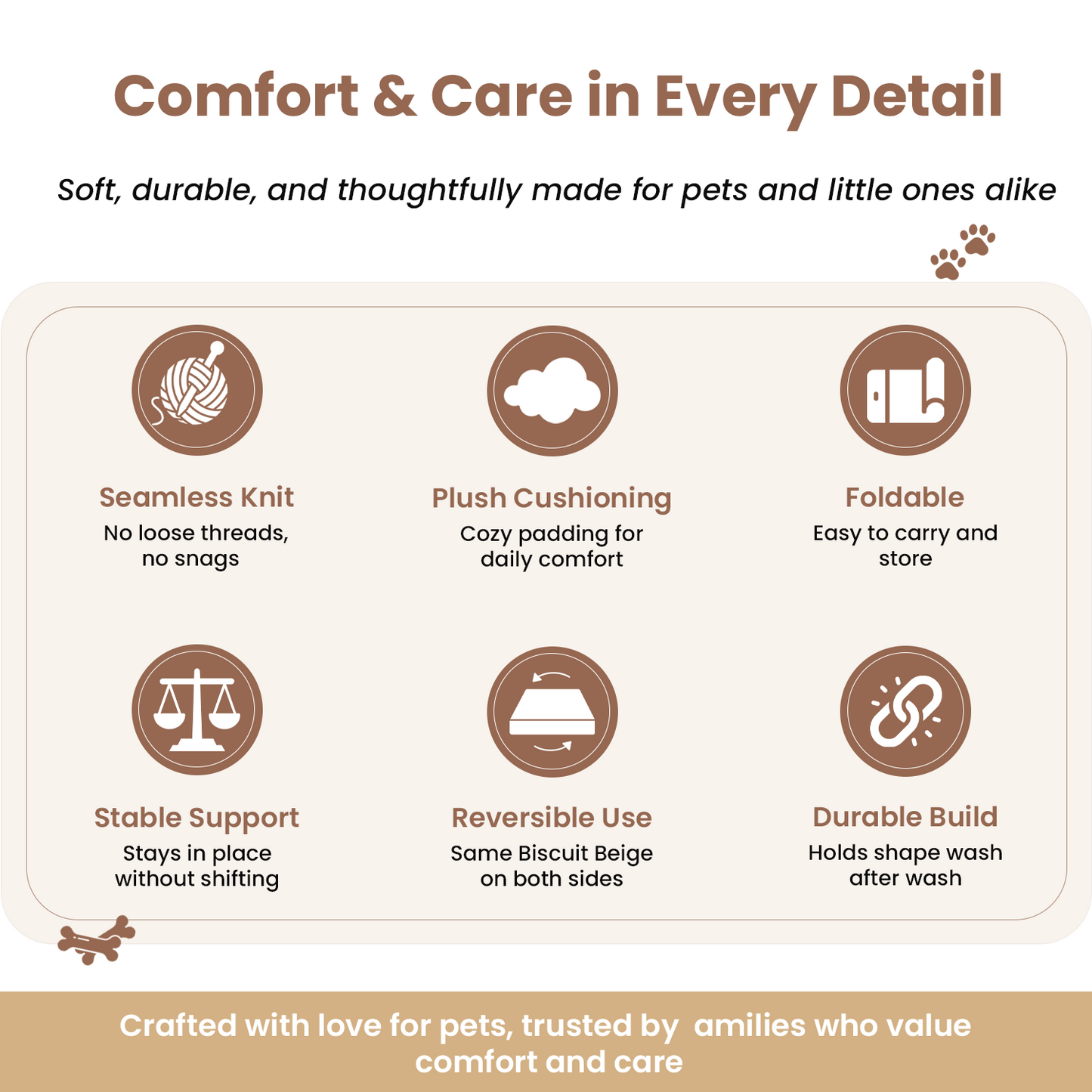 Little Dedi PetMat in Biscuit Beige | Organic Cotton Crate Pad for Small Dogs, Cats & Nursery | Seamless & Reversible | Washable | 3D Knit Comfort | 16X24 in Mat for Crates or Changing Tables