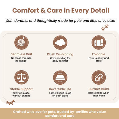 Little Dedi PetMat in Biscuit Beige | Organic Cotton Crate Pad for Small Dogs, Cats & Nursery | Seamless & Reversible | Washable | 3D Knit Comfort | 16X24 in Mat for Crates or Changing Tables