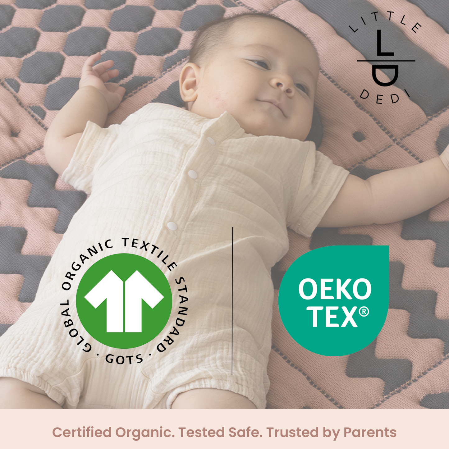 3D Soft Organic Cotton Crawling Blanket – GOTS Certified, 40x40 in Montessori Design for Motor Skill Development, Reversible, No Loose Threads – Washable & Sustainable