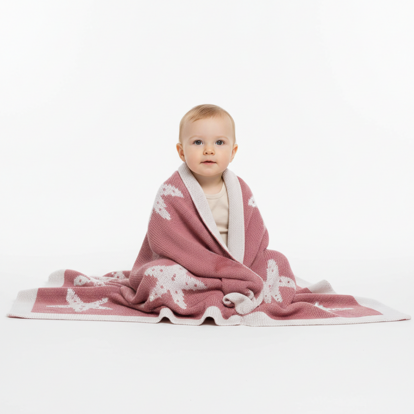 Little Dedi Baby Blanket 30x40 in – Soft, Reversible Acrylic Knit Blanket with Bow – Oeko-TEX Certified – Hearts - Starfish Antique Rose