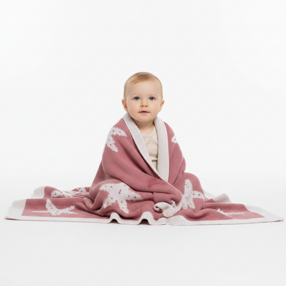Little Dedi Baby Blanket 30x40 in – Soft, Reversible Acrylic Knit Blanket with Bow – Oeko-TEX Certified – Hearts - Starfish Antique Rose