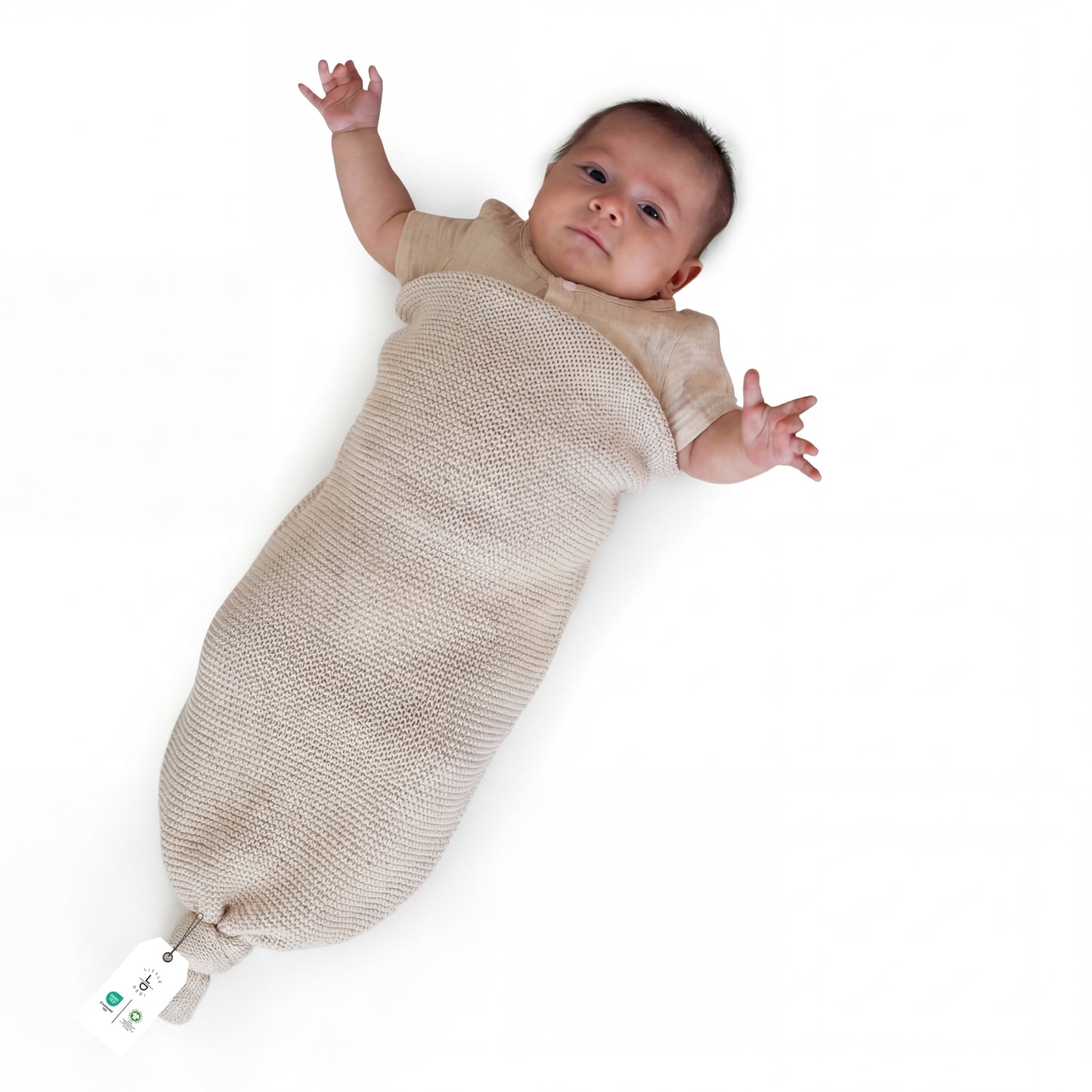 Little Dedi Soma Bebek Örgü Kozası – Yenidoğanlar İçin %70 Organik Pamuk ve %30 Tencel Kundak Torbası | Ayarlanabilir Düğümlü Dikişsiz Nefes Alabilen Koza | Hafif Doğal Bej | Hediye Sepeti Dahil