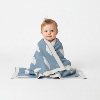 Little Dedi Baby Blanket 30x40 in – Soft, Reversible Acrylic Knit Blanket with Bow – Oeko-TEX Certified – Cloud Smoke Blue