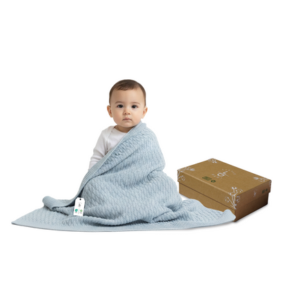 Little Dedi 100% Organic Cotton Baby Knitted Blanket with Gift Box - Soft Toddler, Crib, Stroller Blanket - Neutral Swaddle and Receiving Blanket for Newborns, 30"x40", Baby Blue