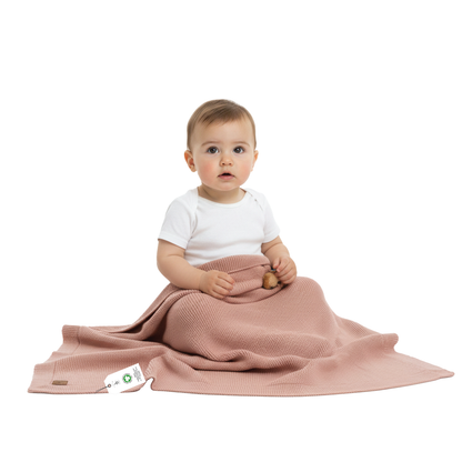 Little Dedi %100 Organik Pamuk Bebek Örgü Battaniye, Hediye Kutulu - Yumuşak Bebek, Beşik, Puset Battaniyesi - Yenidoğanlar için Nötr Kundak ve Ağız Bezi, 76x101 cm, Ege Mavisi