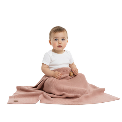 Little Dedi %100 Organik Pamuk Bebek Örgü Battaniye, Hediye Kutulu - Yumuşak Bebek, Beşik, Puset Battaniyesi - Yenidoğanlar için Nötr Kundak ve Ağız Bezi, 76x101 cm, Ege Mavisi