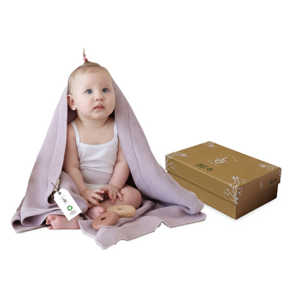 Little Dedi %100 Organik Pamuk GOTS Sertifikalı Hediye Kutulu Bebek Örgü Battaniye - Yumuşak Bebek, Beşik, Puset Battaniyesi - Yenidoğanlar için Nötr Kundak ve Puset Örtüsü, 76x101 cm, Lavanta Frost