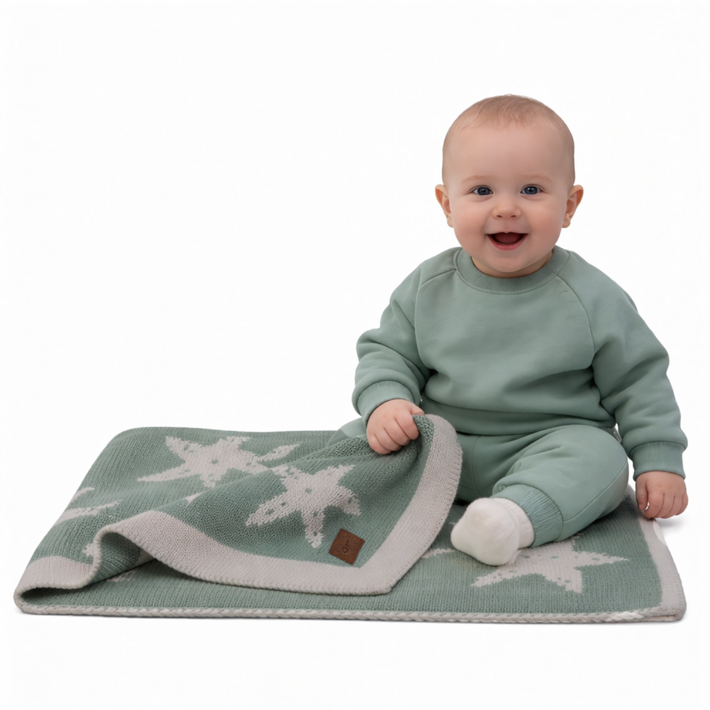 Little Dedi Baby Blanket 30x40 in – Soft, Reversible Acrylic Knit Blanket with Bow – Oeko-TEX Certified –Starfish Green