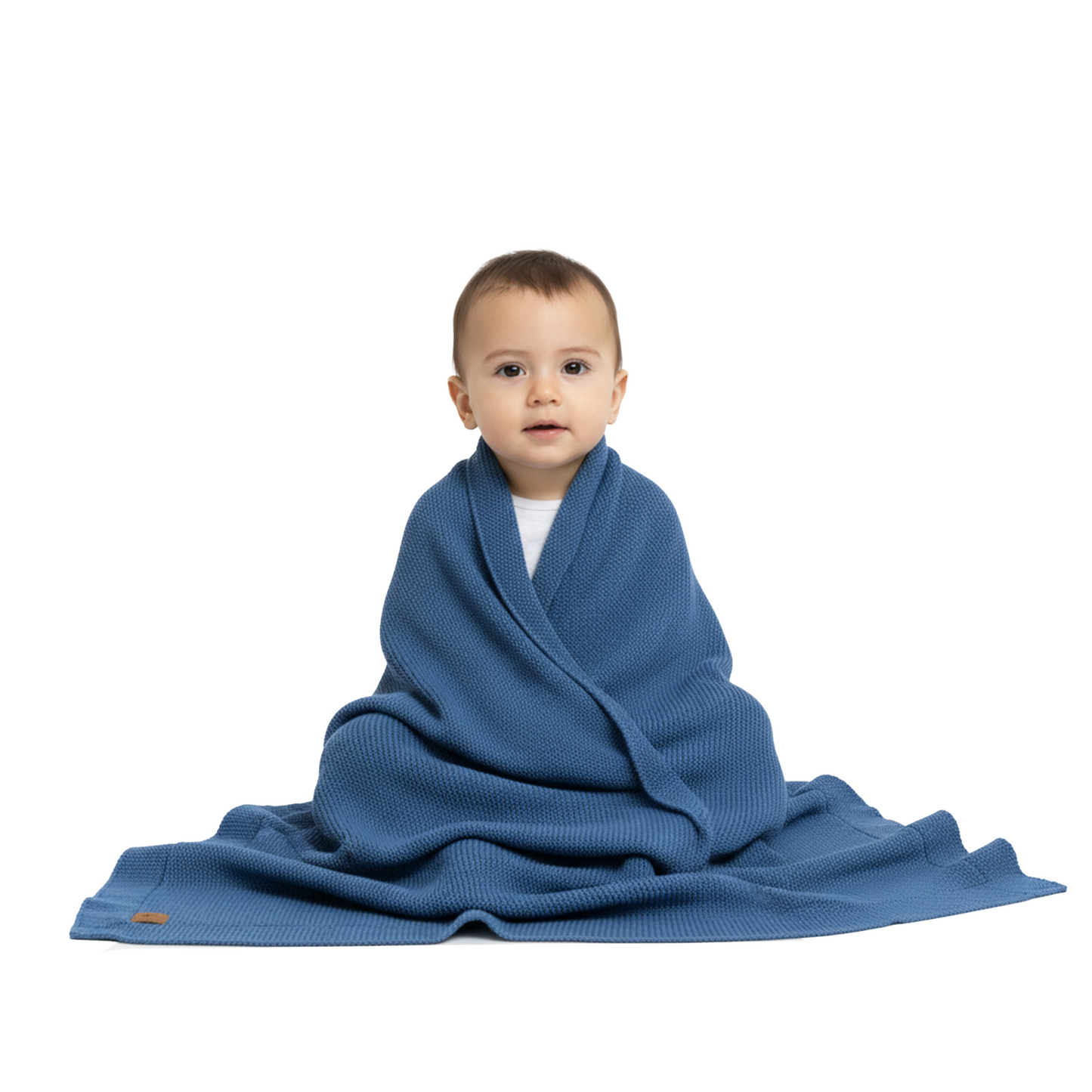 Little Dedi %100 Organik Pamuk Bebek Örgü Battaniye, Hediye Kutulu - Yumuşak Bebek, Beşik, Puset Battaniyesi - Yenidoğanlar için Nötr Kundak ve Ağız Bezi, 76x101 cm, Ege Mavisi