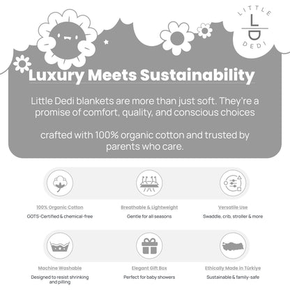 Little Dedi 100% Organic Cotton Baby Knitted Blanket with Gift Box - Soft Toddler, Crib, Stroller Blanket - Neutral Swaddle and Receiving Blanket for Newborns, 30"x40", White