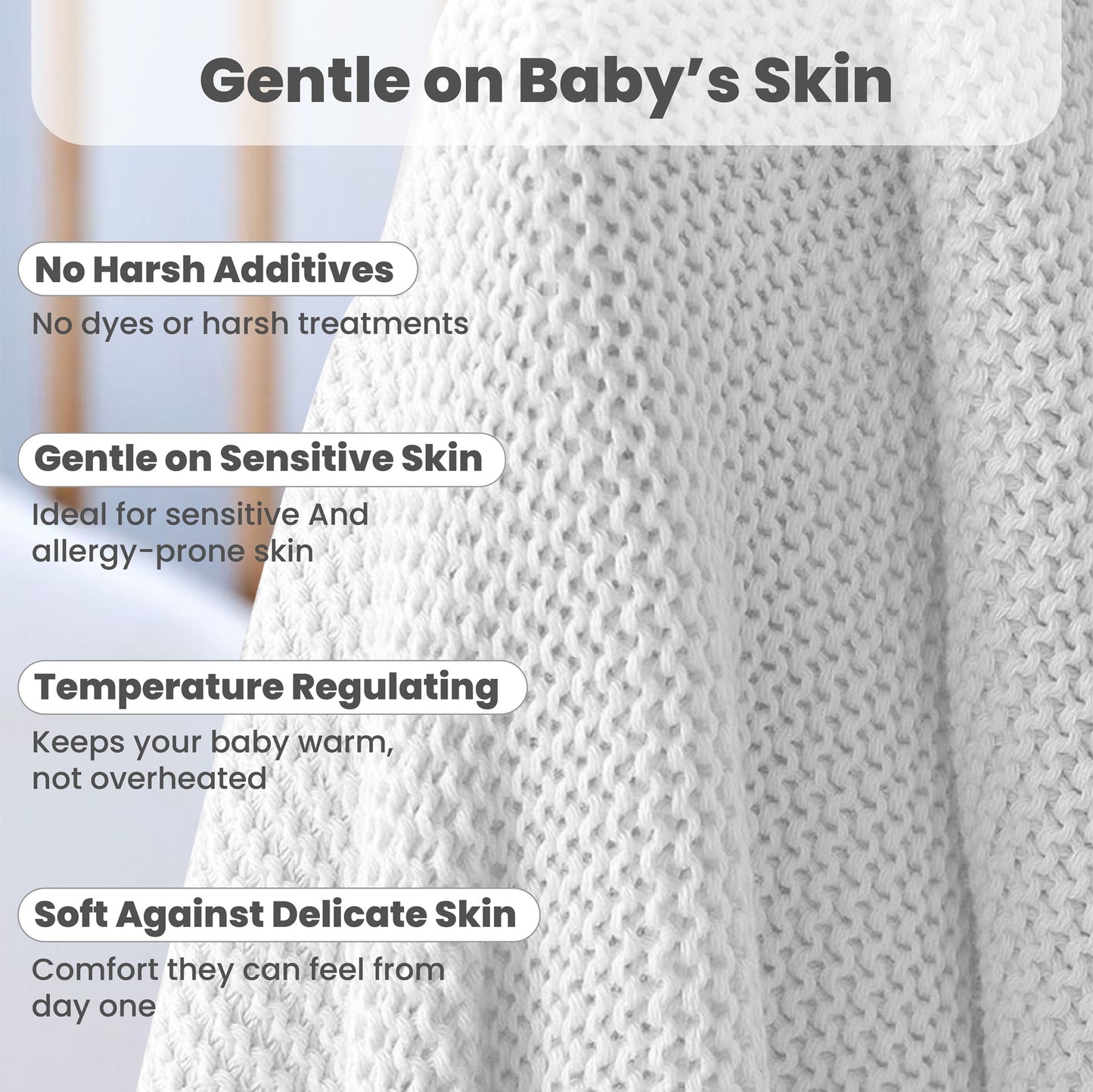 Little Dedi 100% Organic Cotton Baby Knitted Blanket with Gift Box - Soft Toddler, Crib, Stroller Blanket - Neutral Swaddle and Receiving Blanket for Newborns, 30"x40", White