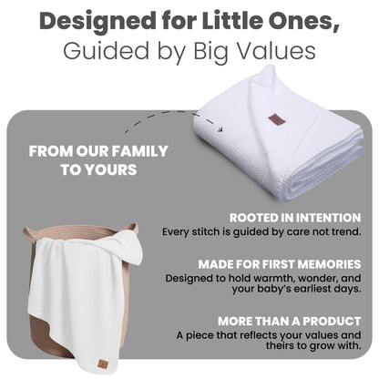 Little Dedi 100% Organic Cotton Baby Knitted Blanket with Gift Box - Soft Toddler, Crib, Stroller Blanket - Neutral Swaddle and Receiving Blanket for Newborns, 30"x40", White